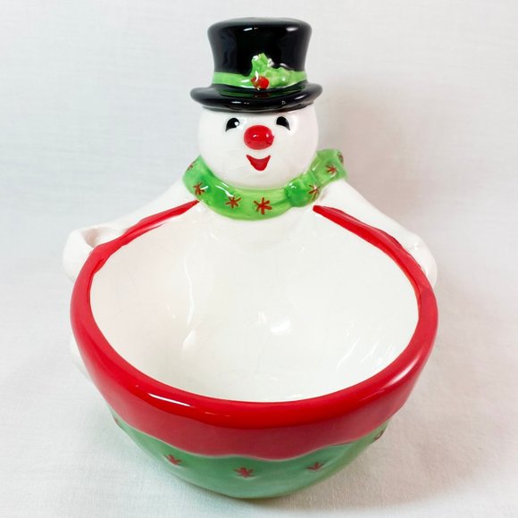Christmas Snowman Dip Cheese Ball Bowl Retro Christmas Party  Boston Warehouse - Picture 3 of 7